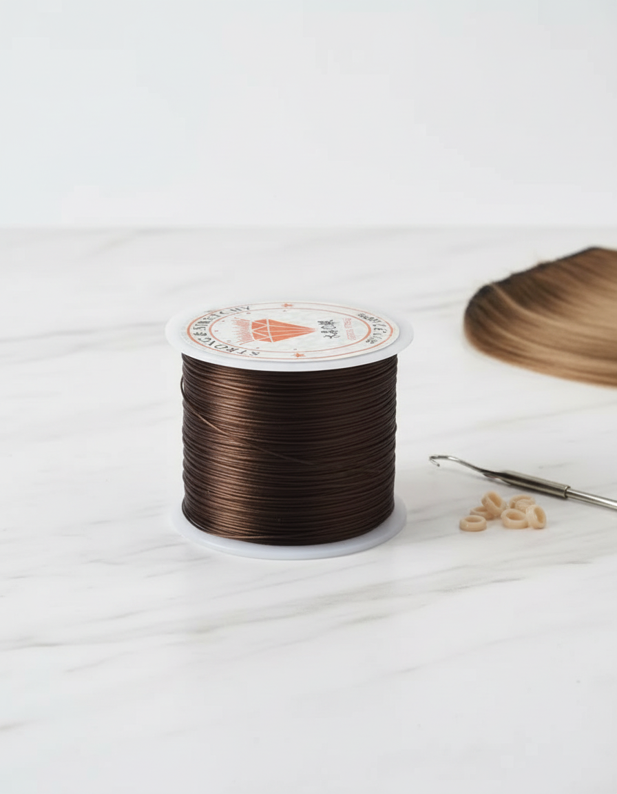 Elastic Thread for Hair Extensions – Professional Flat Nylon Rubber Stretch Cord (60m Roll)